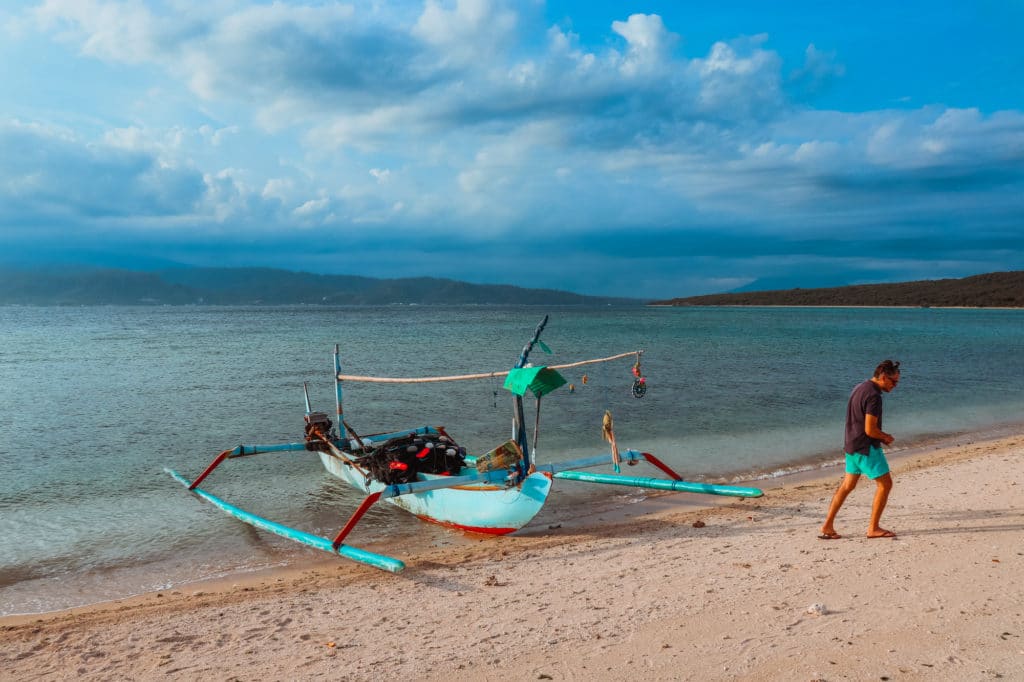 West bali national park fishing boat on the beach