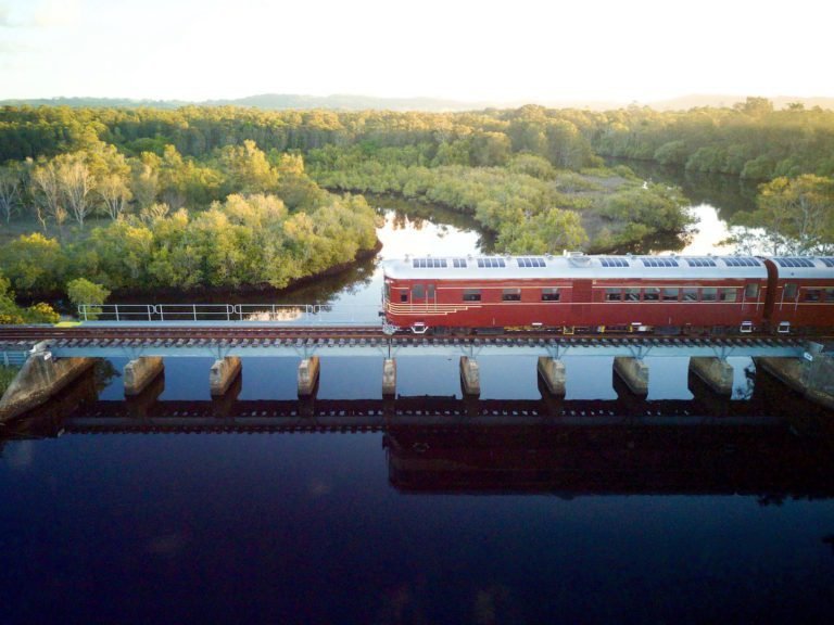 Sustainability series: Riding on the world first solar train in Byron Bay Australia Byrob Bay solar train this is luxury travel on sustainability