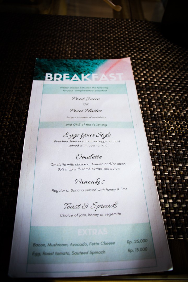 The Seraya hotel breakfast menu
