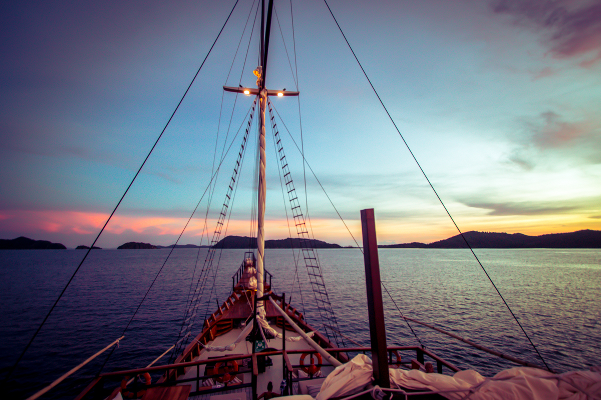 sunset from coralia liveaboard Indonesia