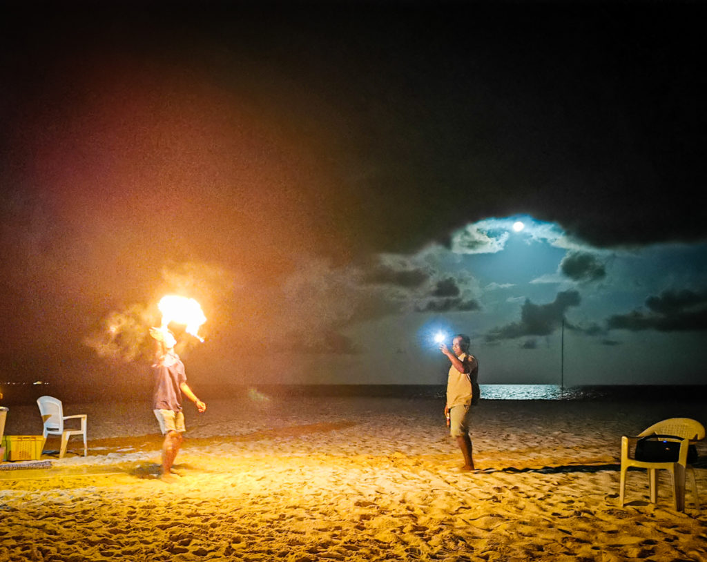 ScubaSpa liveaboard review Maldives beach fire 