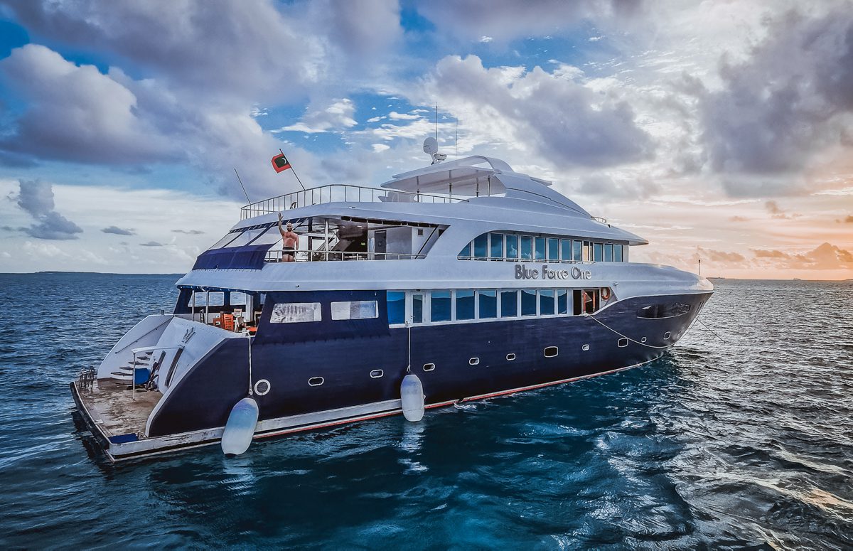 The Blueforce One liveaboard cruising in the Maldives