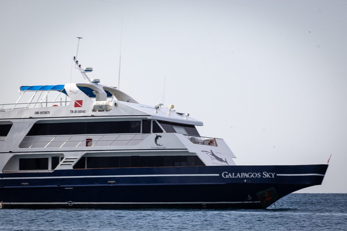 The Galapagos Sky liveaboard at sea during a Darwin and Wolf dive trip