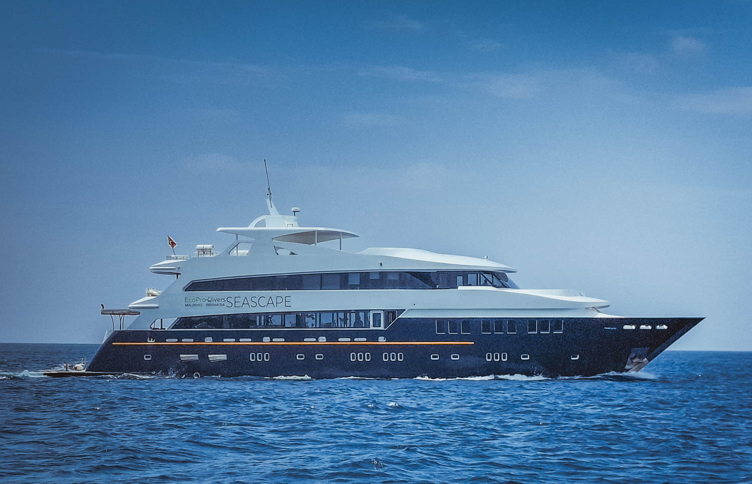 The EcoPro Seascape liveaboard at anchor in the Maldives