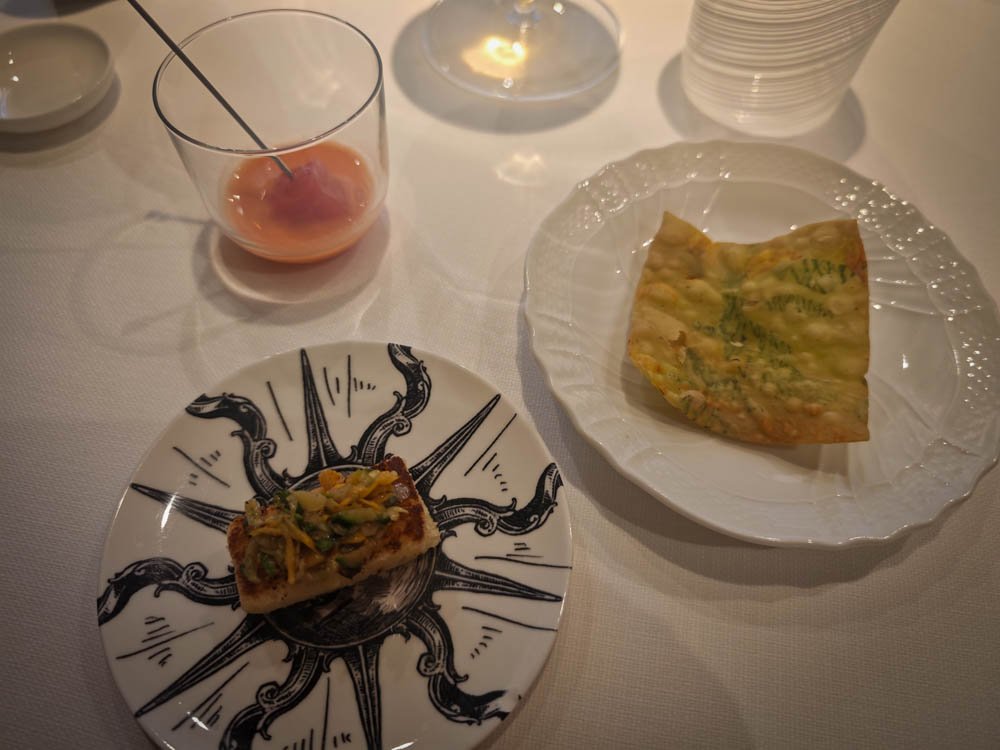 Appetiser served on an octopus-patterned plate at Il Ridotto restaurant near San Marco in Venice