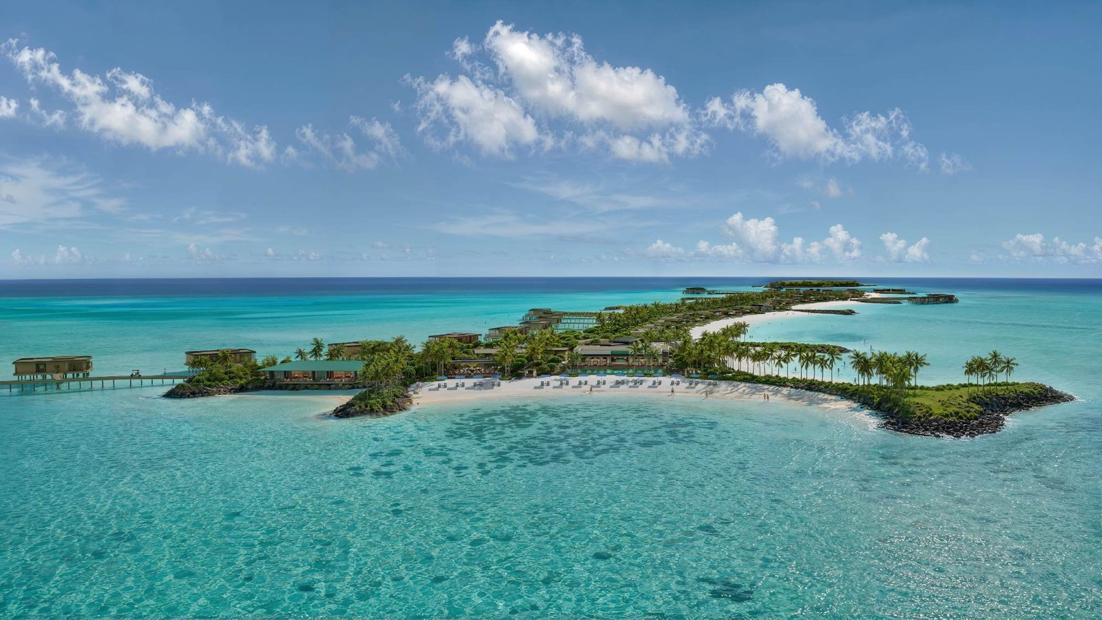 Aerial masterplan rendering of Bulgari Resort Ranfushi island in Raa Atoll Maldives