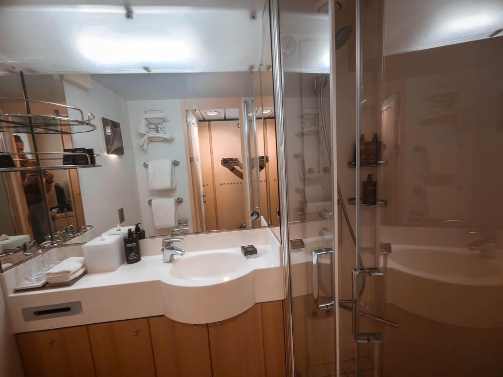Bathroom in an AquaClass cabin on Celebrity Constellation