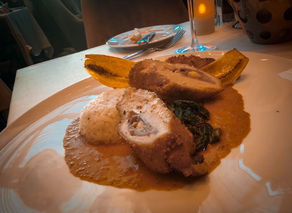 Chicken saltimbocca served in the main dining room of Celebrity Constellation