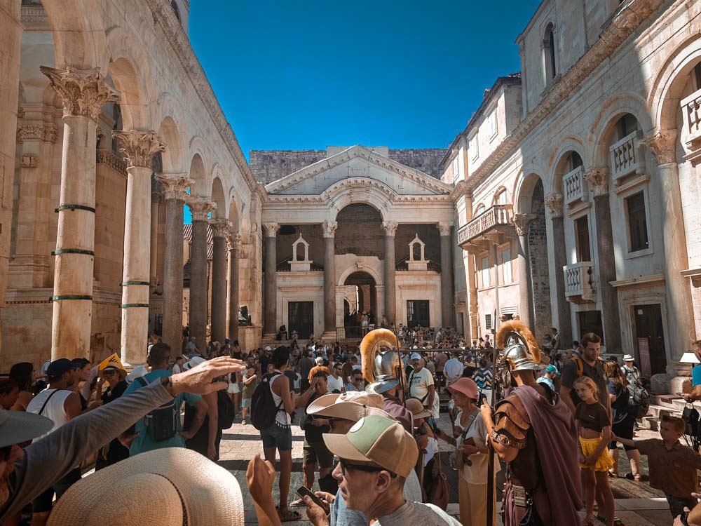 Crowds in the Peristyle of Diocletian's Palace in Split, Croatia
