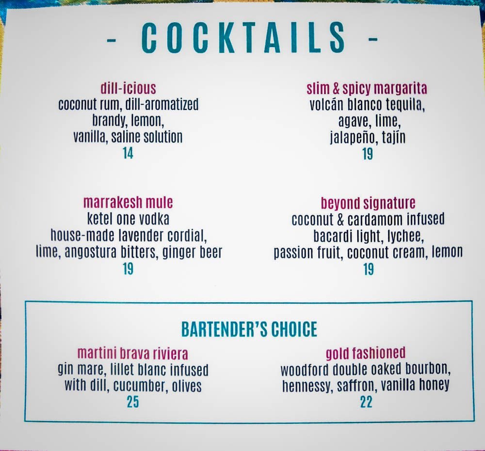 Cocktail menu with prices on Celebrity Constellation