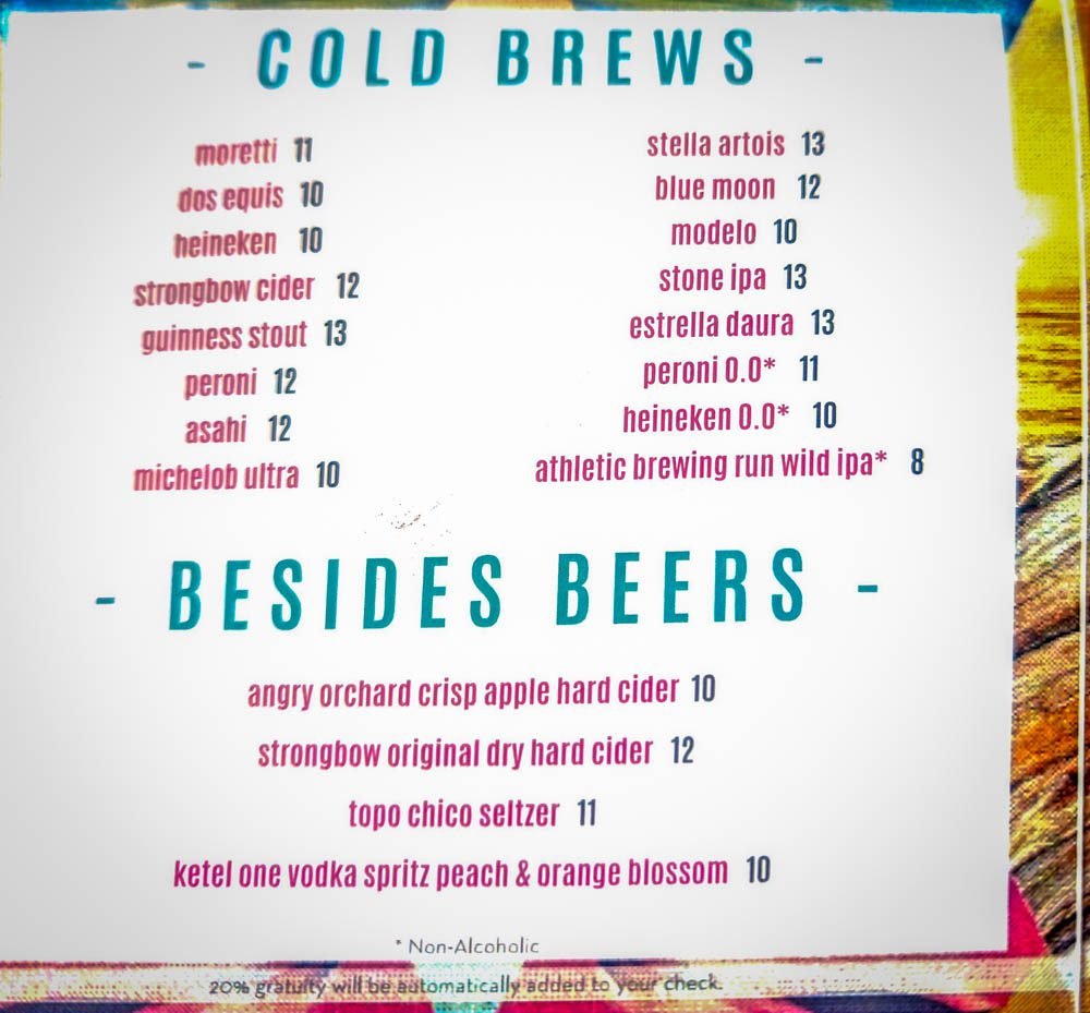 Beer list with prices on Celebrity Constellation