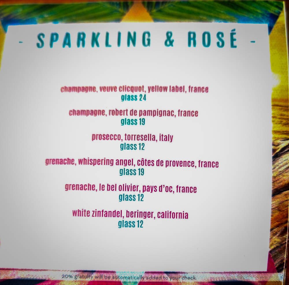 Sparkling and rose wine list on Celebrity Constellation