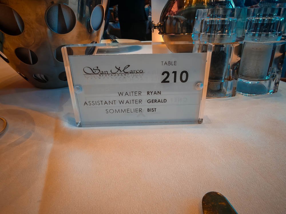 Restaurant table reservation card on Celebrity Constellation