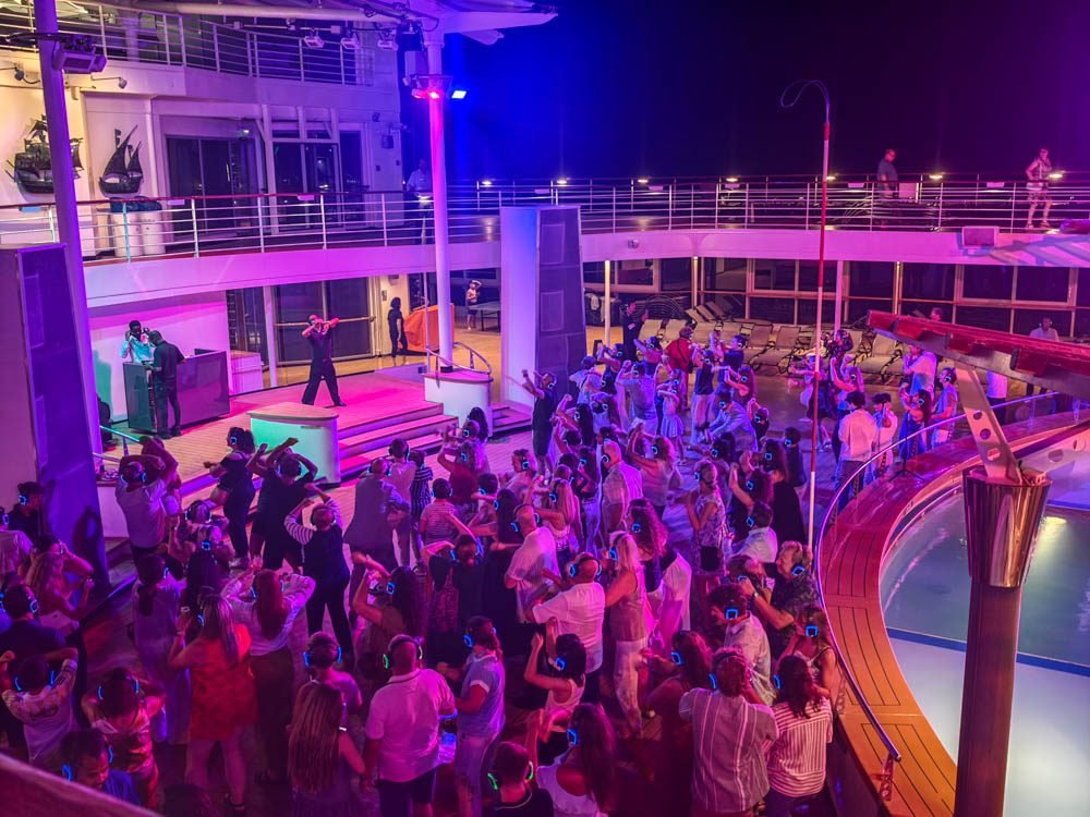 Passengers at a deck party on Celebrity Constellation