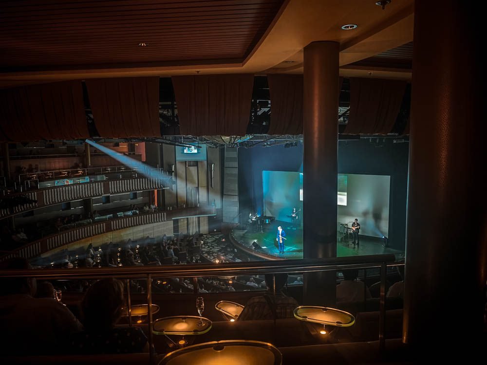 Near-empty Celebrity Theatre seen from the balcony on Celebrity Constellation