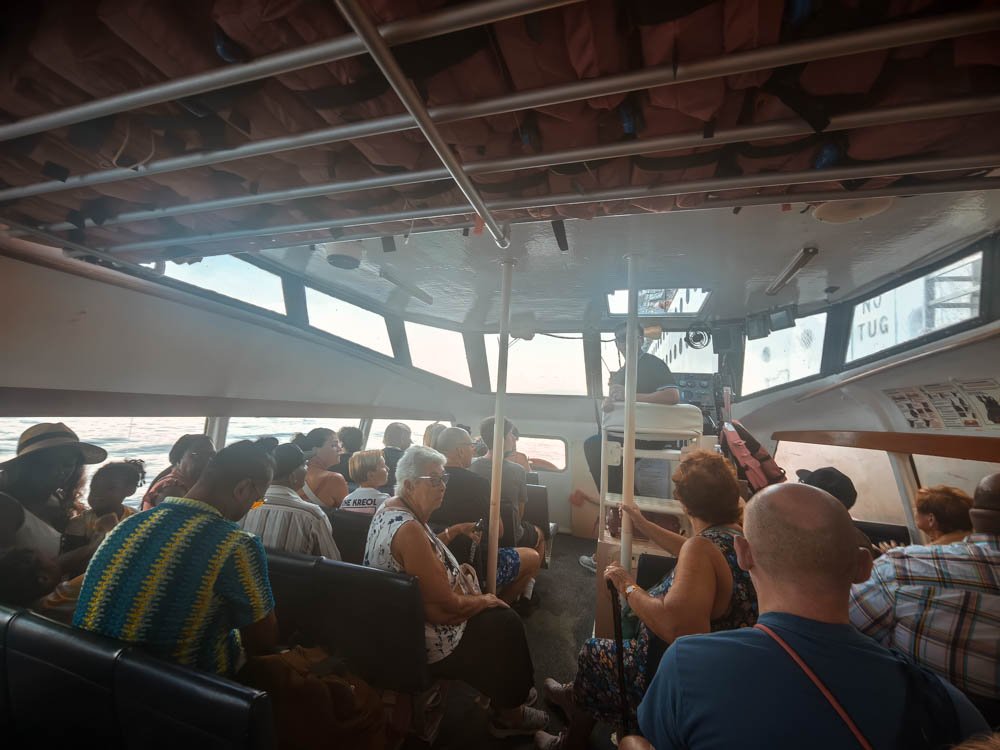 Passengers inside a tender boat going ashore from Celebrity Constellation
