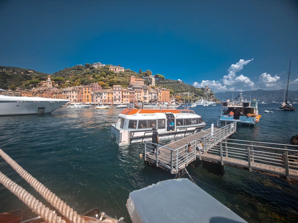 Tender boats at the quay in Portofino, Italy