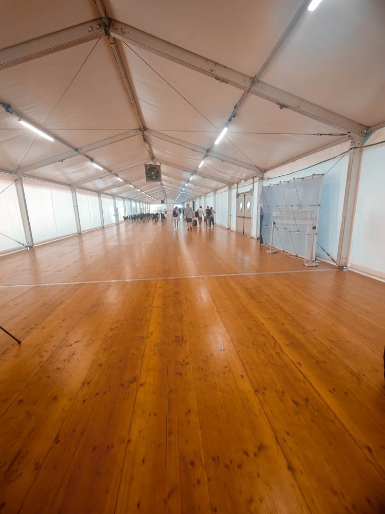 Tented walkway at the Porto Corsini cruise terminal near Ravenna, Italy