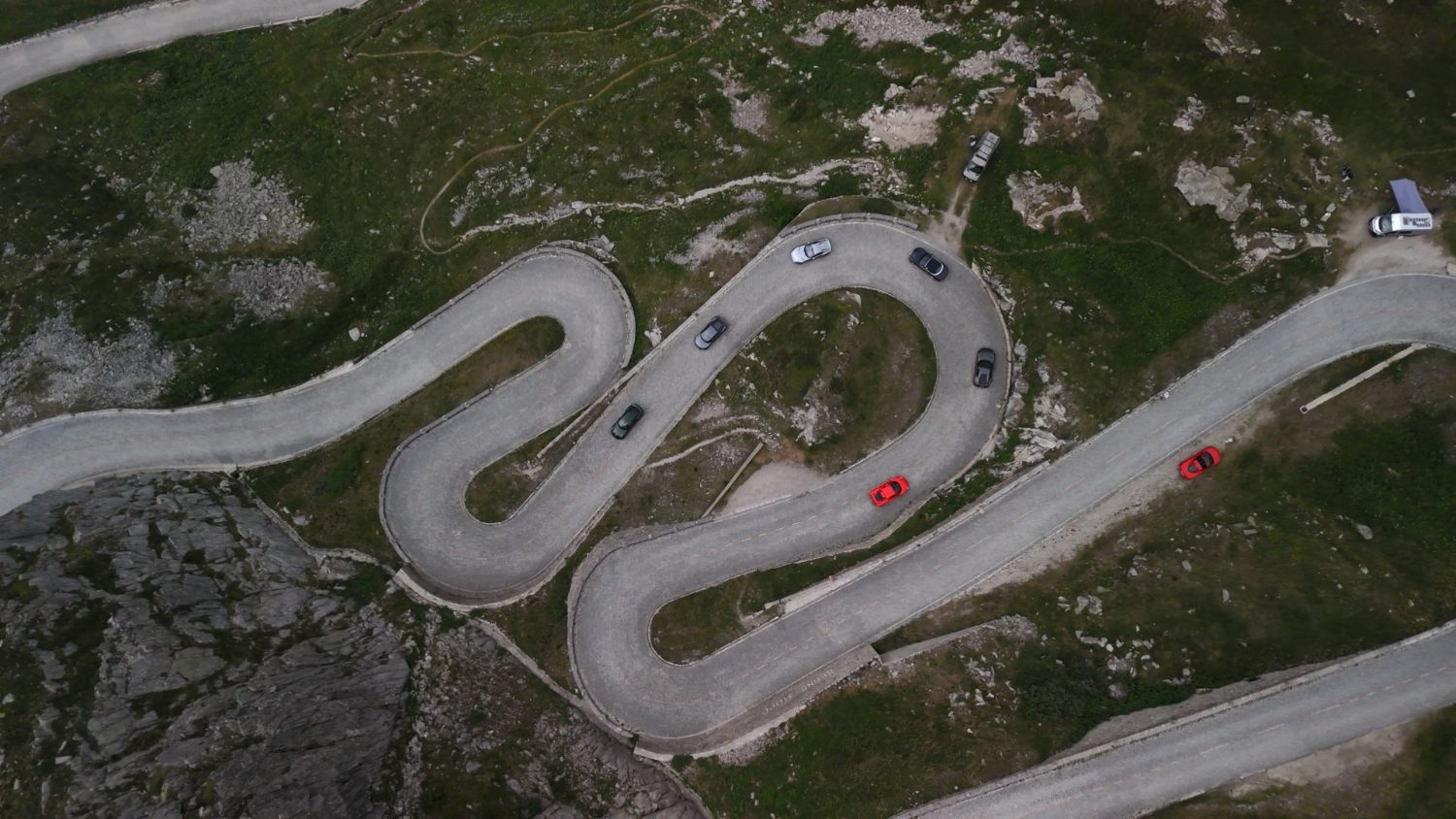 Supercar tour on the historic cobbled Tremola road on the Gotthard Pass