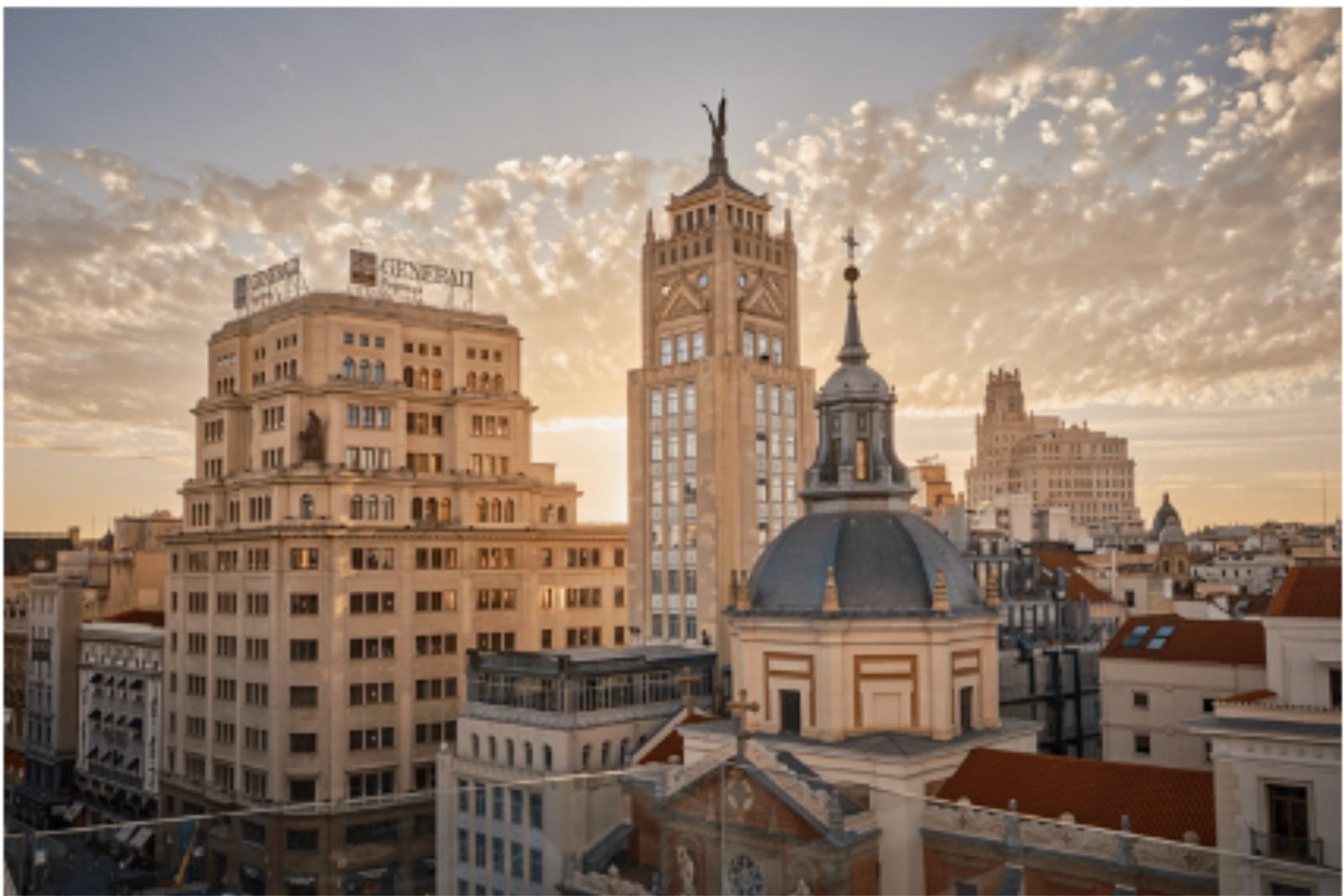 View over the Madrid skyline from Nobu Hotel Madrid on Calle Alcalá