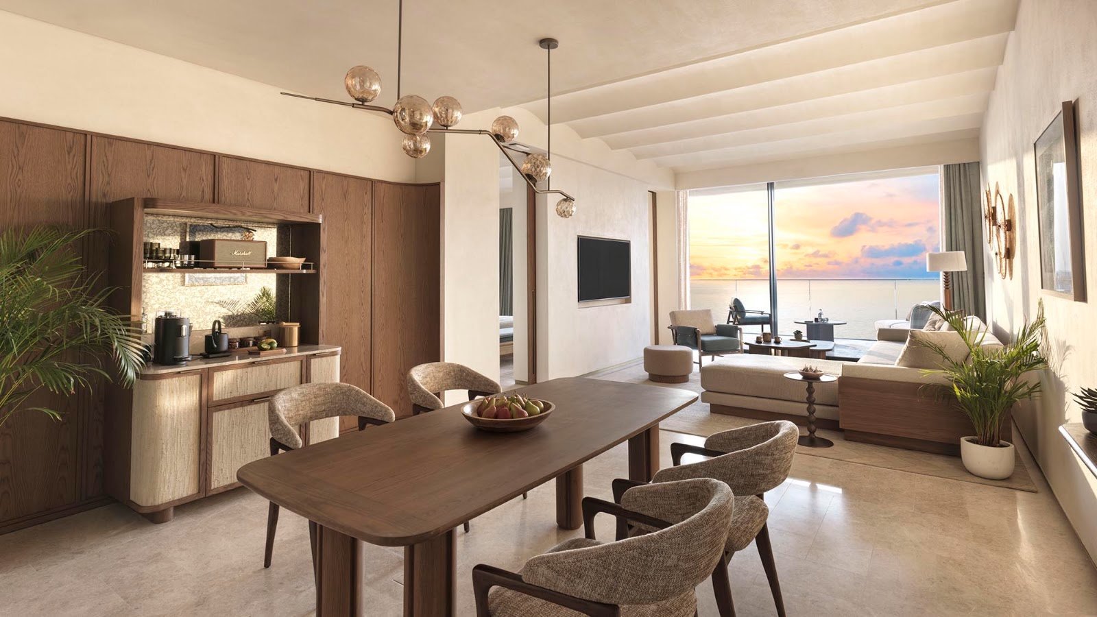 Horizon Suite living and dining space with sea view at Six Senses The Palm Dubai