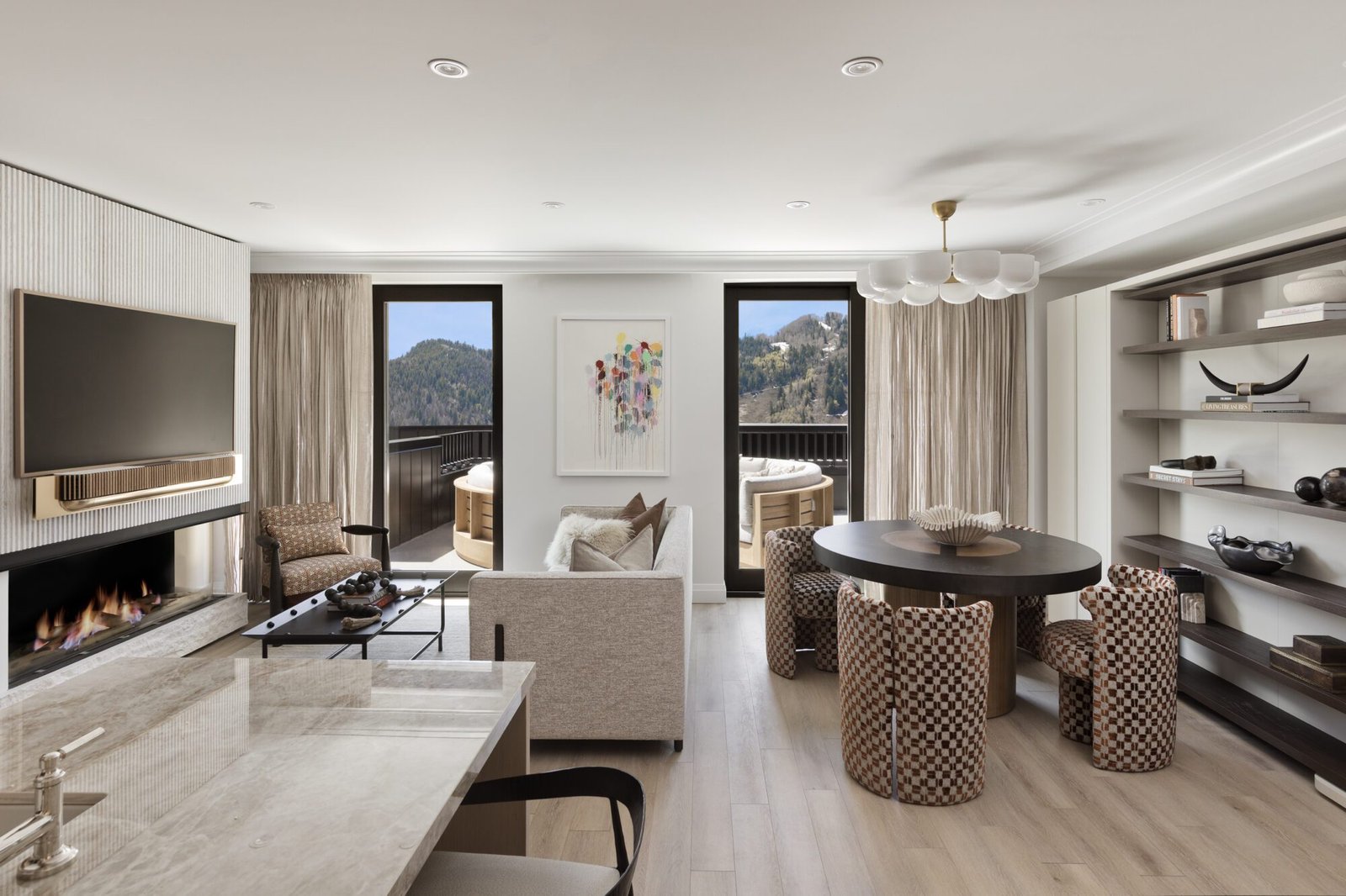 The living room of the Ajax Penthouse at White Elephant Aspen