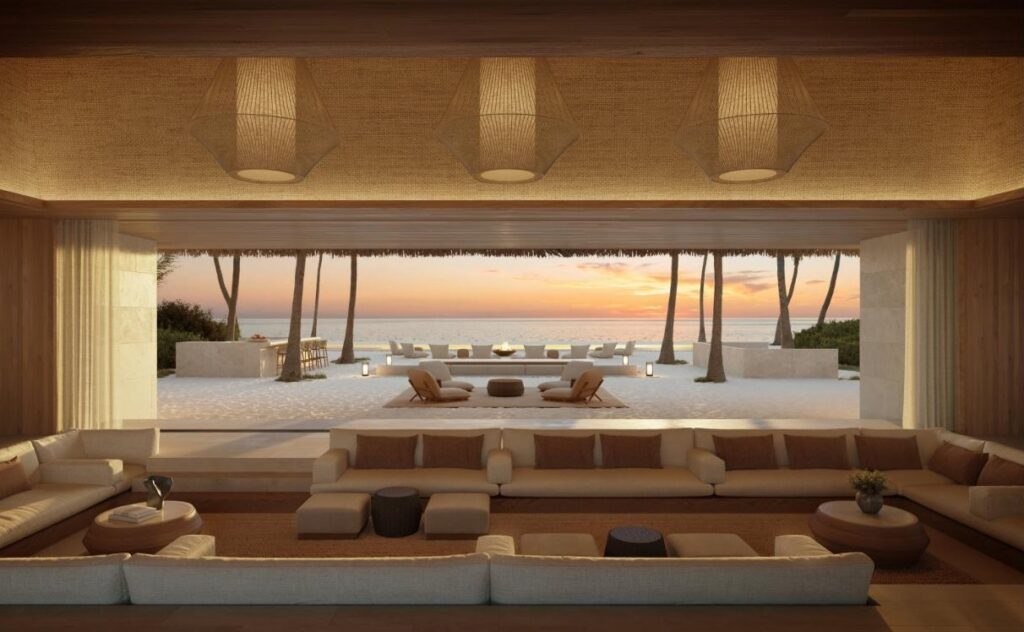 Amanolu Maldives residence living room facing the beach, Vaavu Atoll