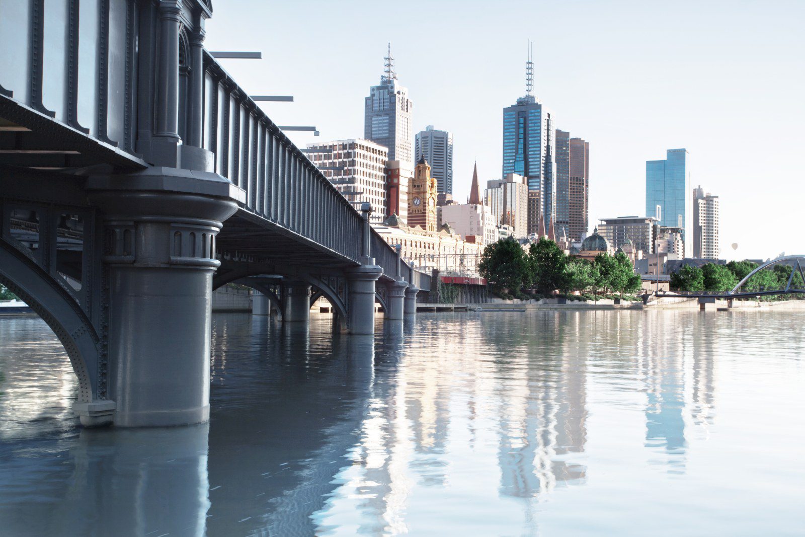 Finnair Melbourne route: the Melbourne skyline reflected in the Yarra River