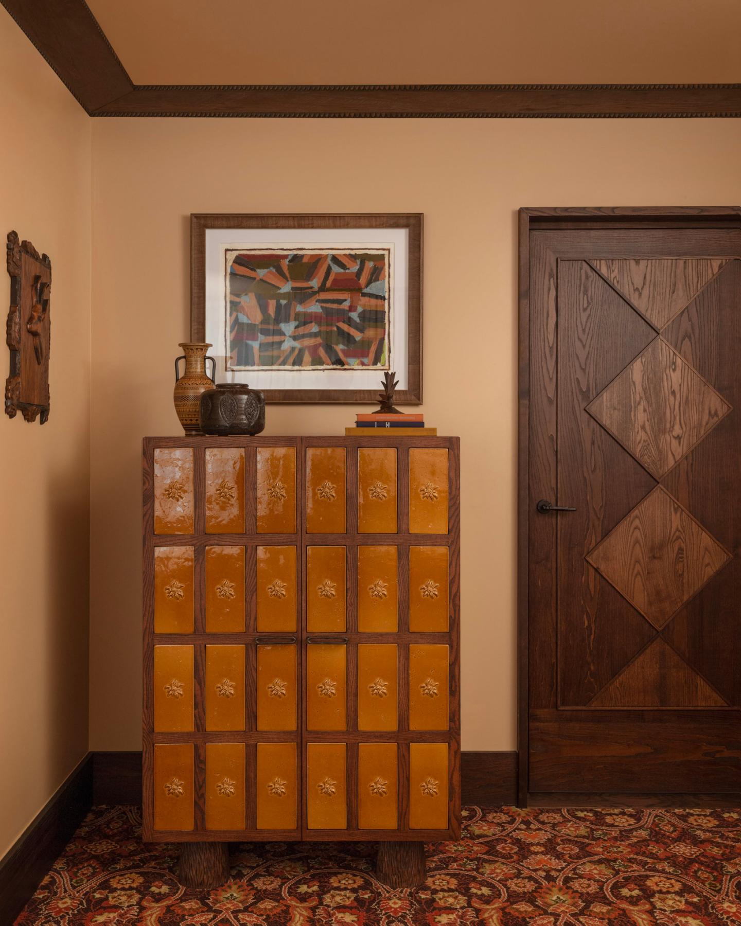 Hôtel Saint Roch Courchevel room details with handcrafted cabinetry and artwork