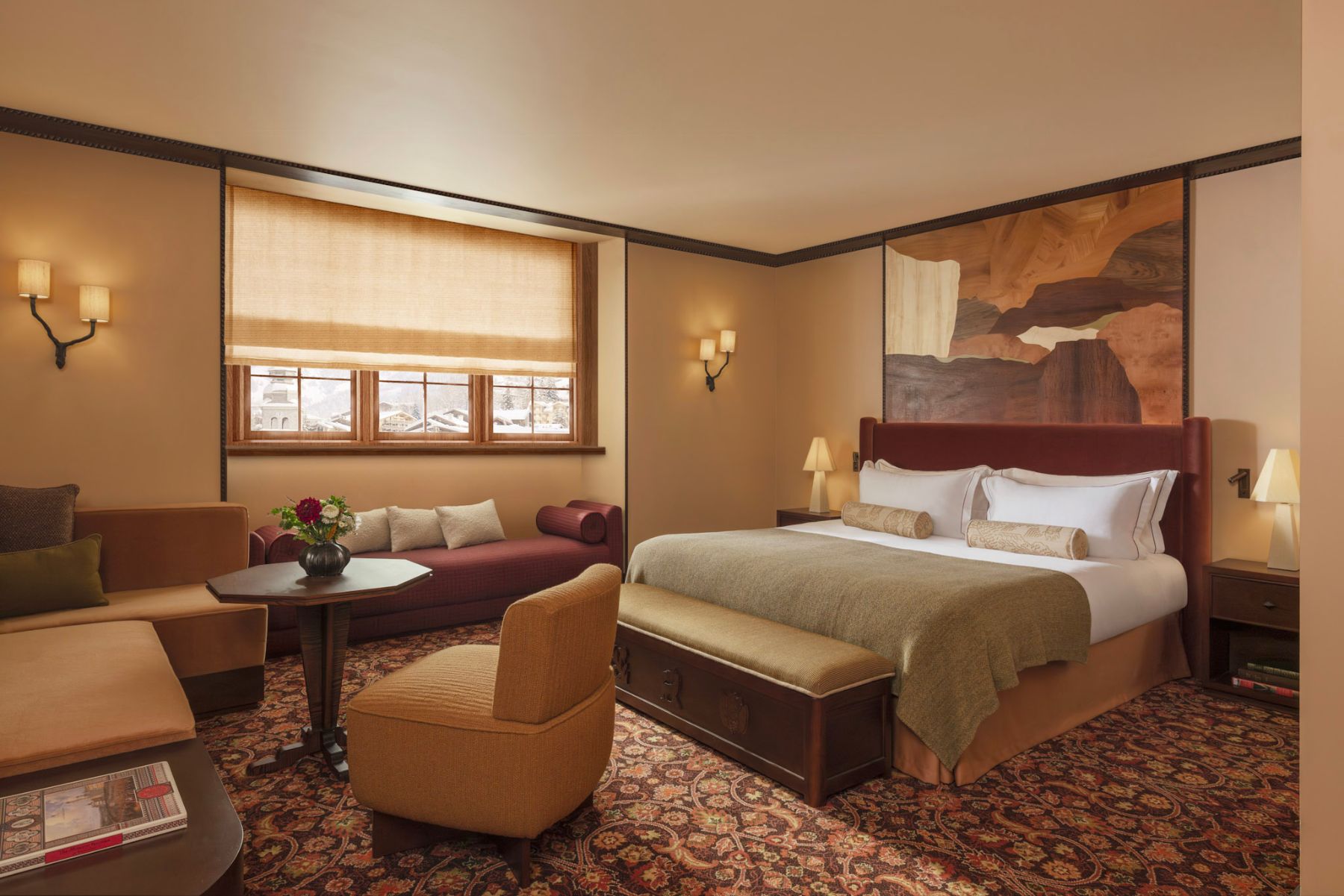 Hôtel Saint Roch Courchevel suite with bespoke furniture and marquetry