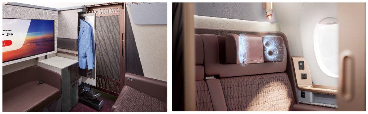 Japan Airlines A350-1000 First Class suite: the personal closet with the seat beside the window