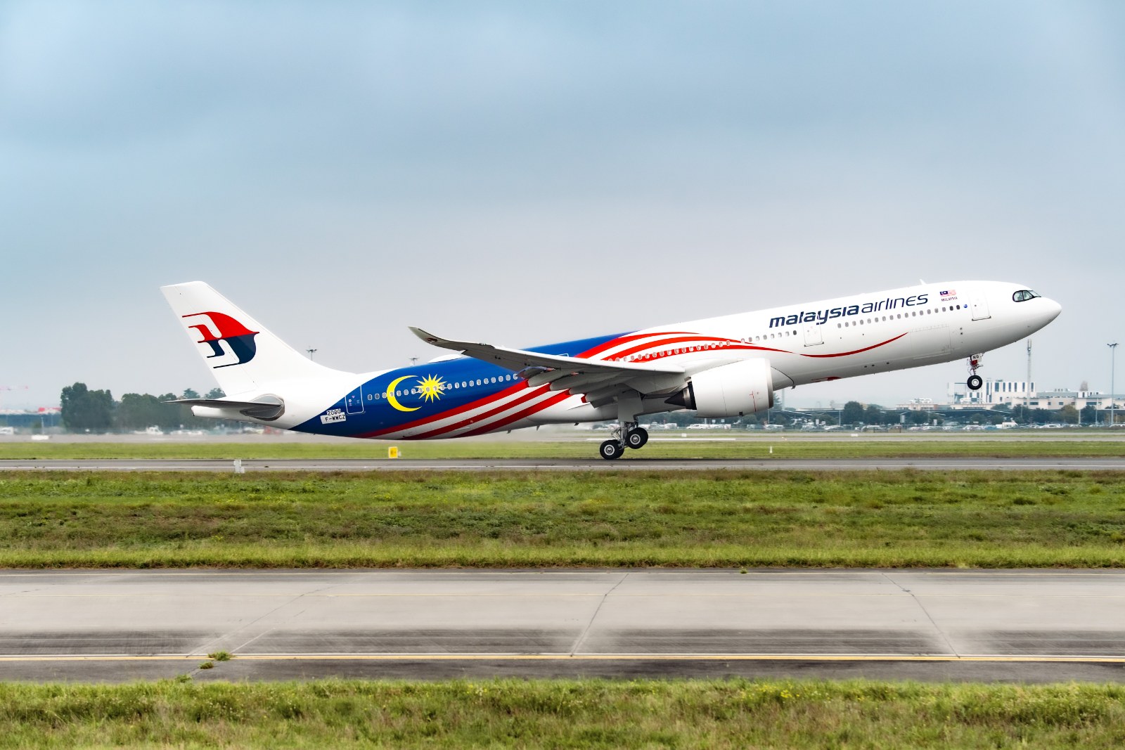 Malaysia Airlines Airbus A330-900neo in flight during its first flight from Toulouse