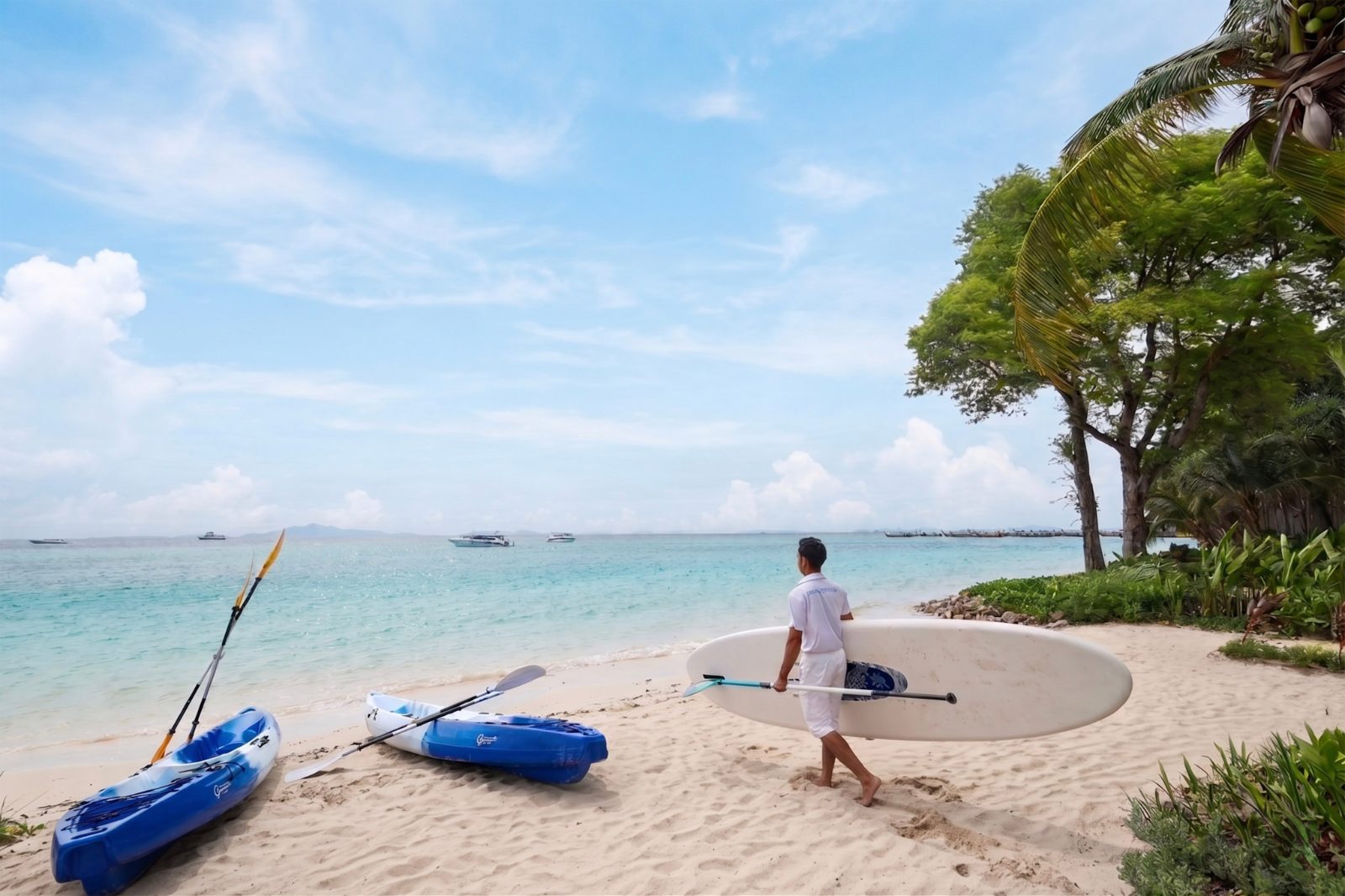 Outrigger Phi Phi Island Resort beach kayaks and watersports, Thailand