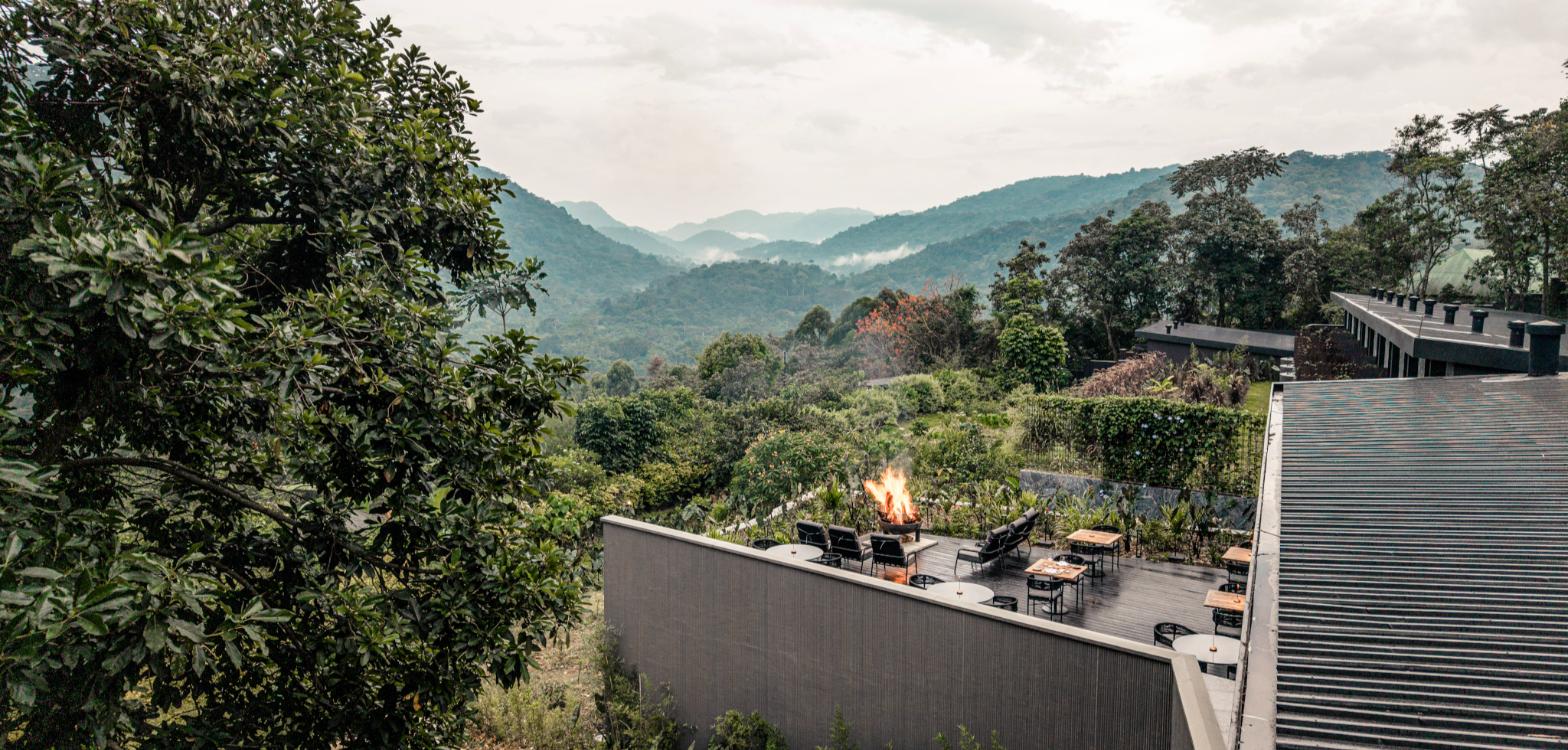 Silverback Lodge Bwindi ridge exterior above the rainforest, Uganda