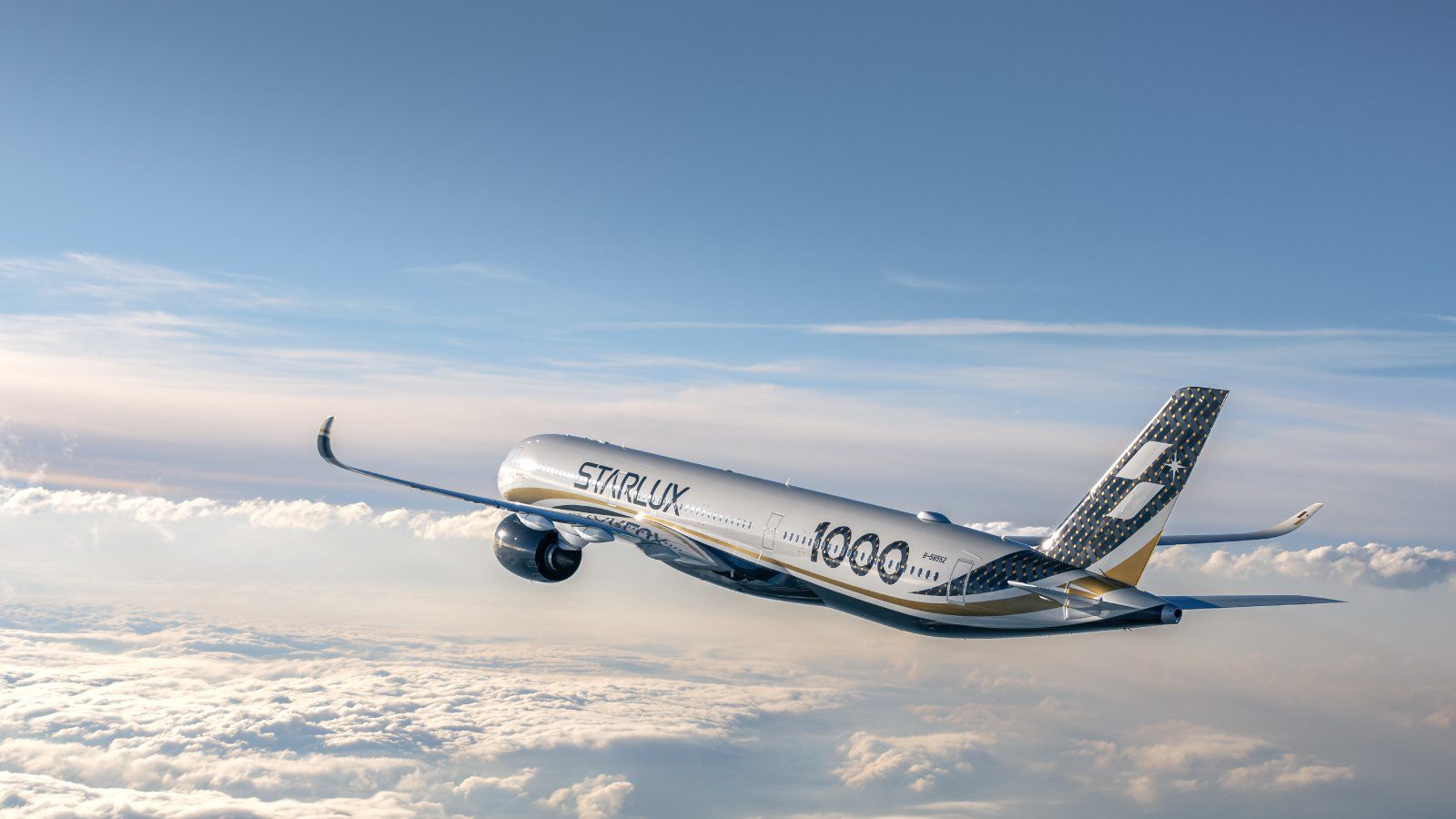 STARLUX Airbus A350-1000 in the carrier's 1000 livery cruising above the clouds