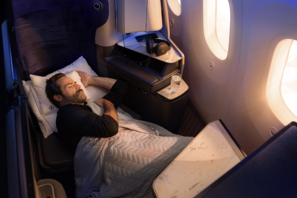 United Polaris Studio suite on the Boeing 787-9 with privacy door and large screen
