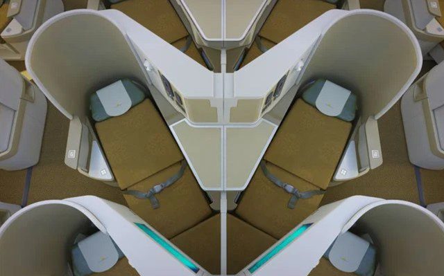 Vietnam Airlines Boeing 787 business class flat-bed seats in a staggered layout