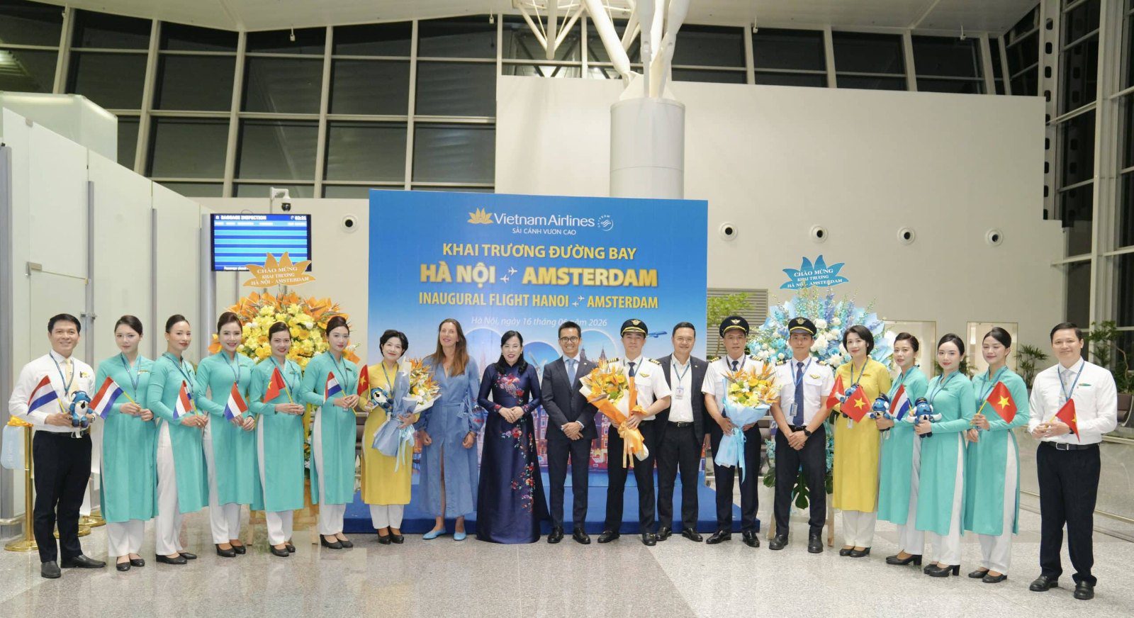 Vietnam Airlines Airbus A350-900 at the inaugural nonstop Hanoi–Amsterdam service on 16 June 2026