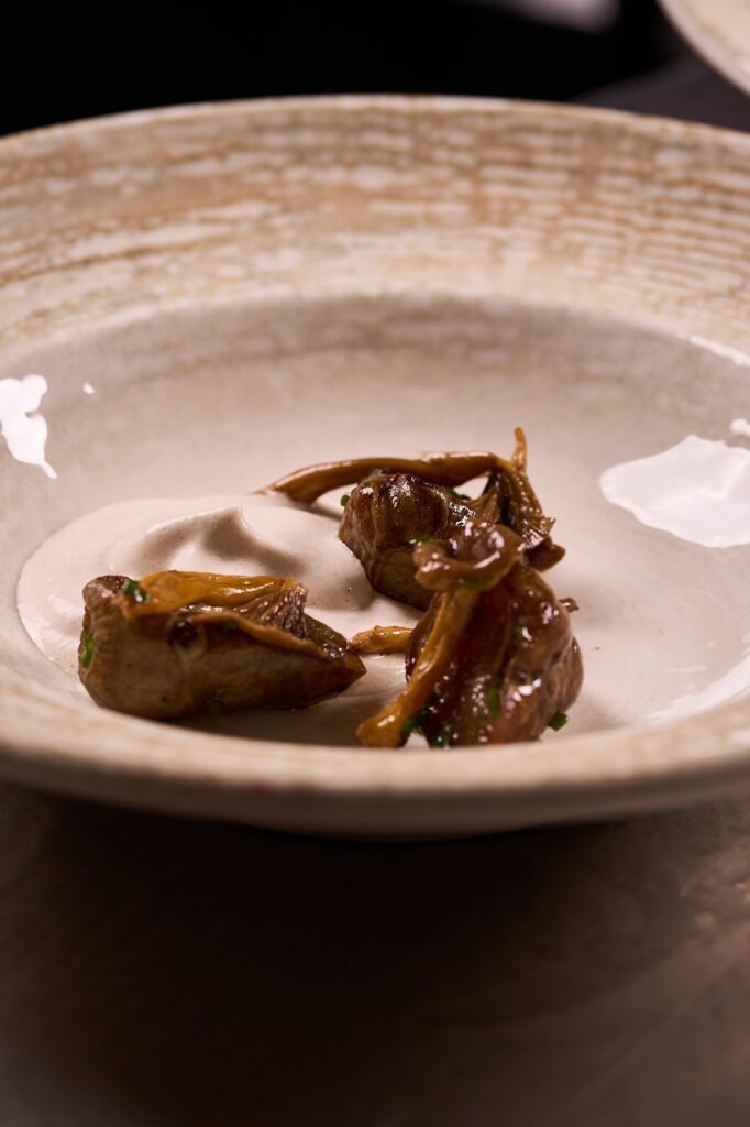 Roasted Jerusalem artichoke with mushroom cappuccino, a dish from Restaurant 8 at Arcora