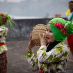 Close-up of a Bandanese dancer holding a woven basket, Fort Belgica, Banda Neira