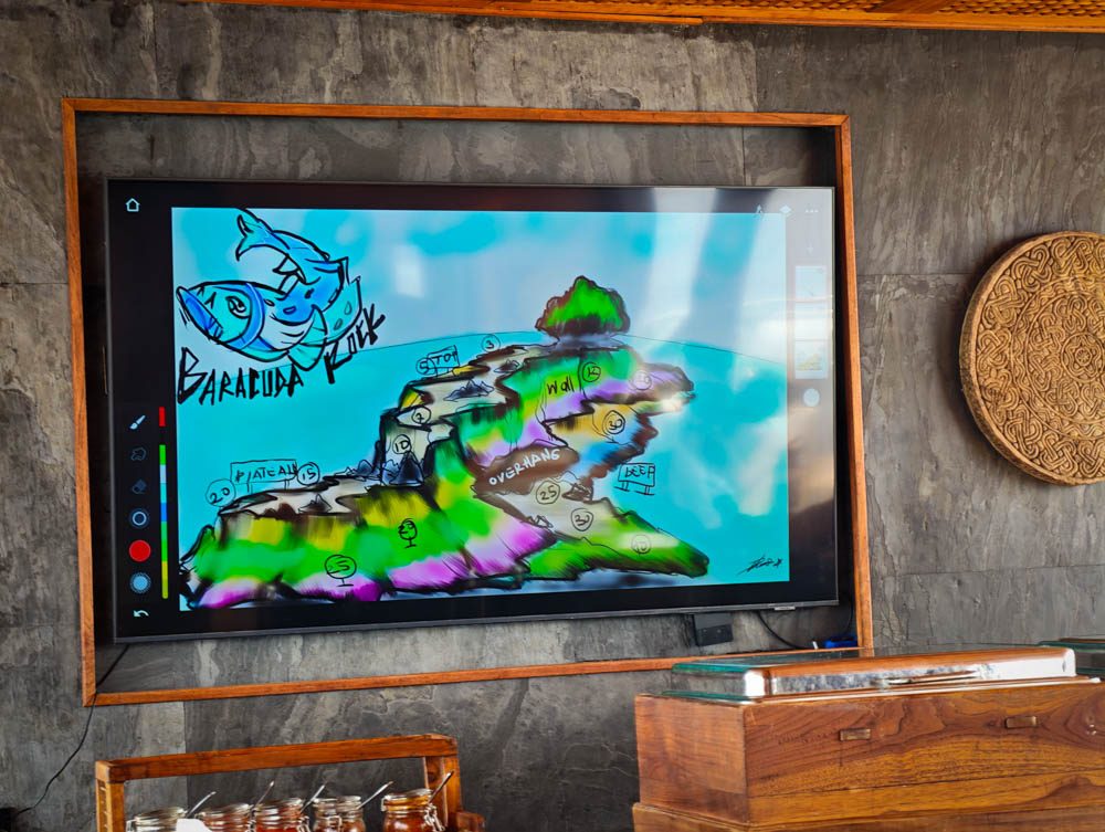 Dive briefing drawing of Barracuda Rock, Misool