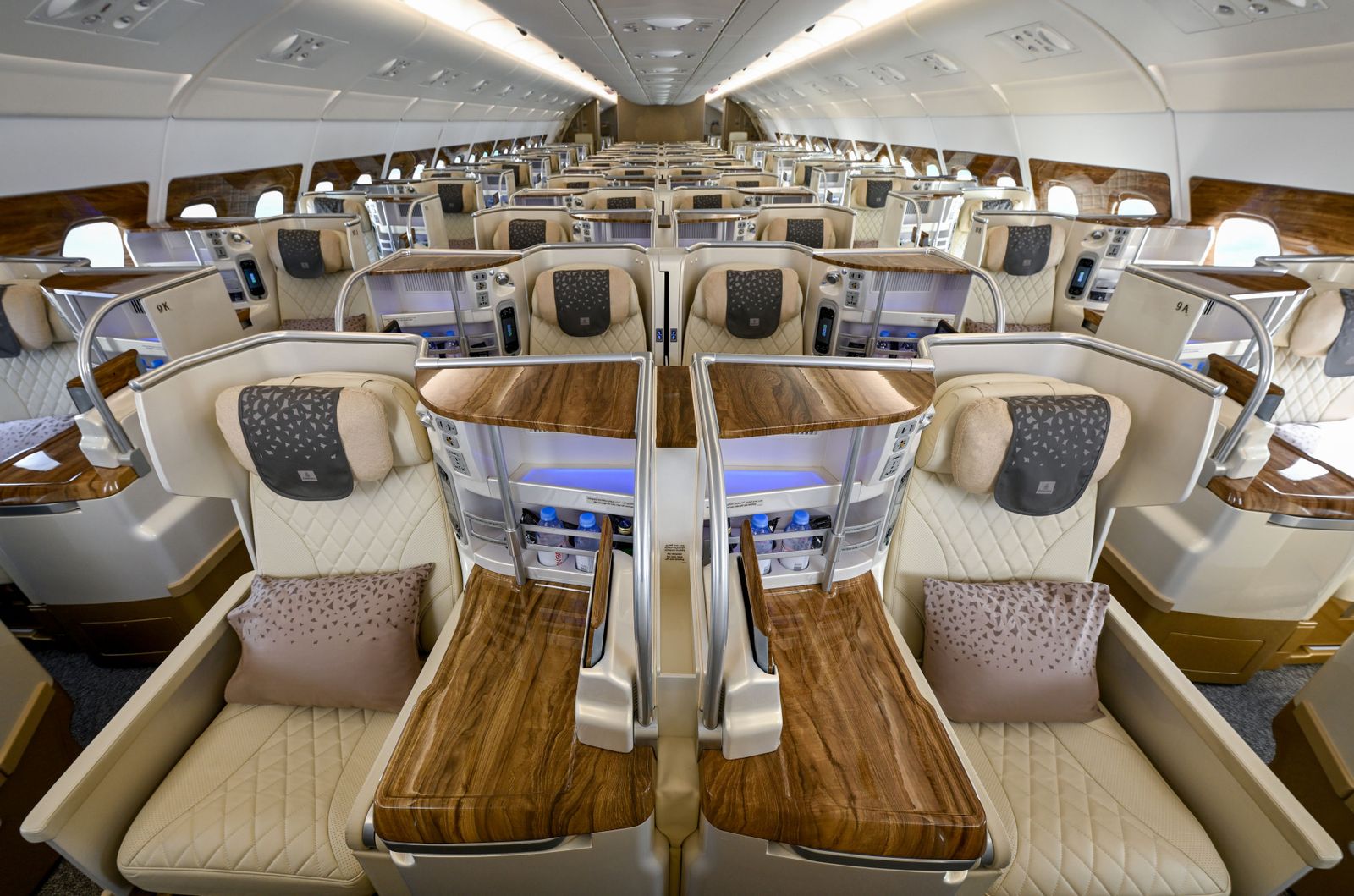 Business Class cabin on a retrofitted Emirates A380
