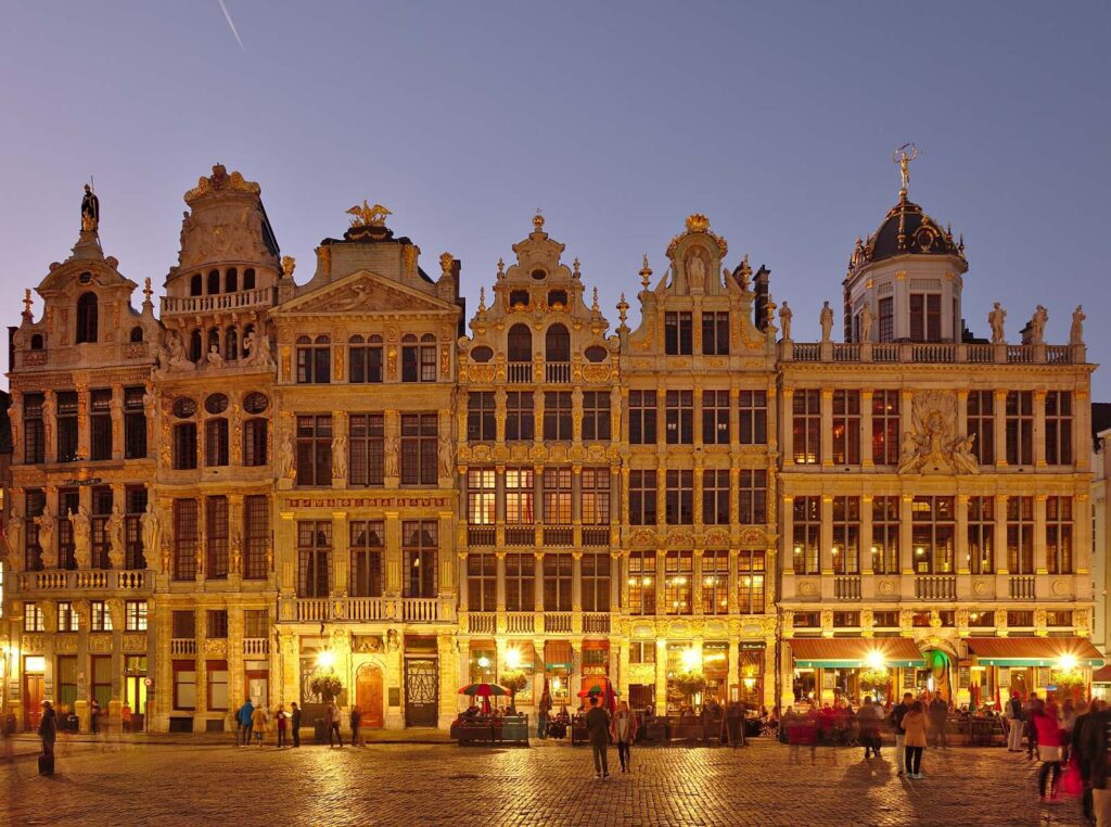 The guildhalls of the Grand-Place in Brussels at twilight, the heart of the tourist's Brussels