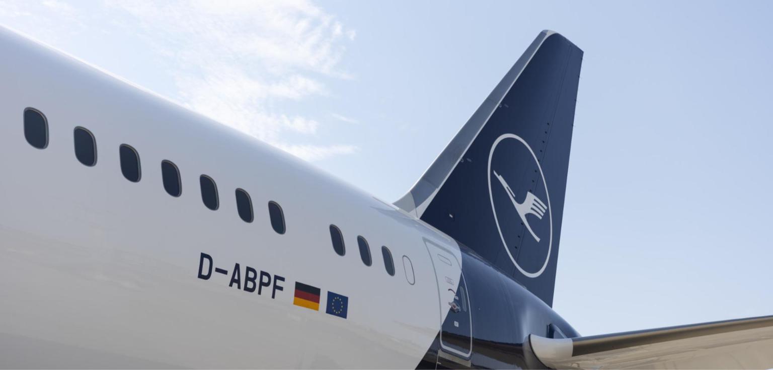 Tail and rear fuselage of Lufthansa Boeing 787-9 D-ABPF, the first Dreamliner delivered with the Allegris cabin