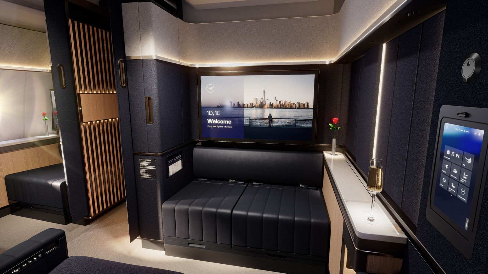 Lufthansa Allegris First Class Suite Plus, the enclosed double suite in the centre of the First cabin