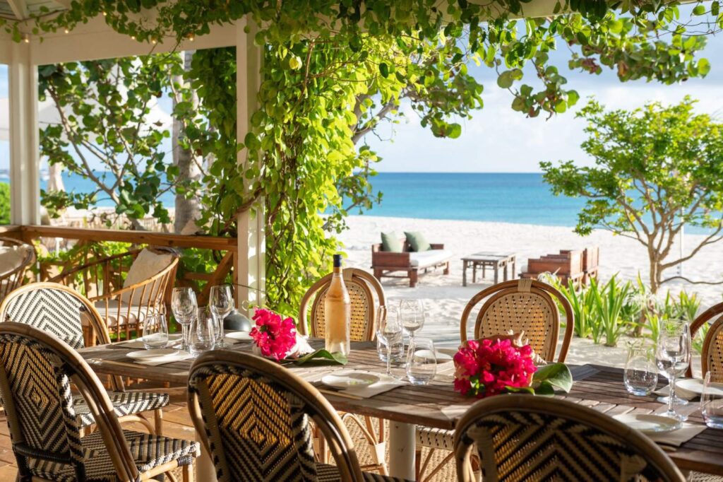 Nobu Barbuda restaurant terrace on the beach at The Beach Club Barbuda