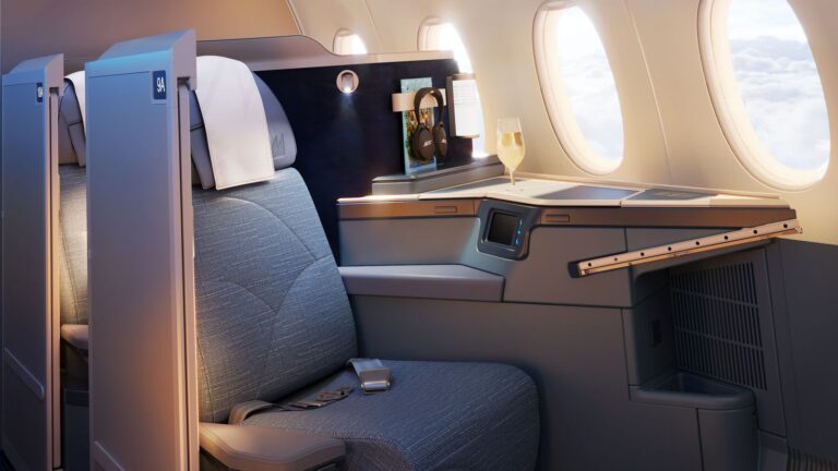 Philippine Airlines Business Class Gets 42 Doored Suites on Southeast Asia's Only A350-1000 Rendering of a Philippine Airlines A350-1000 Business Class suite with its sliding privacy door open, flat-bed seat, screen and storage