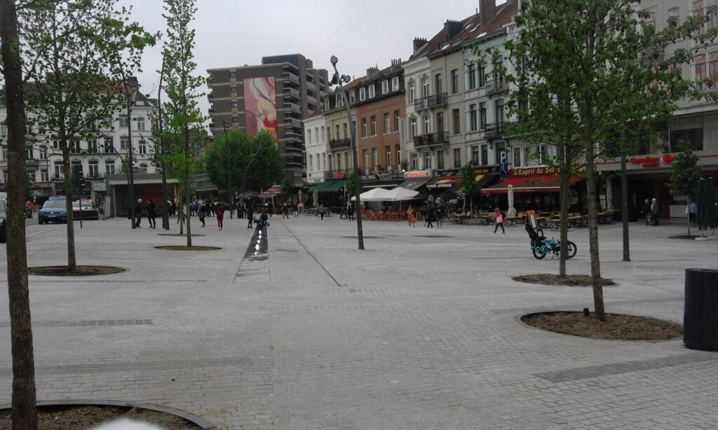 Place Jourdan in the European Quarter of Brussels, the square outside Sofitel Brussels Europe