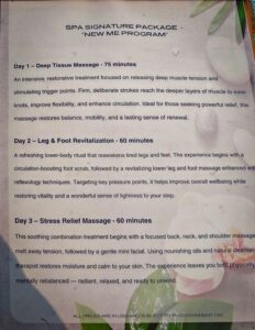 Scubaspa Zen New Me Program spa menu, days 1 to 3