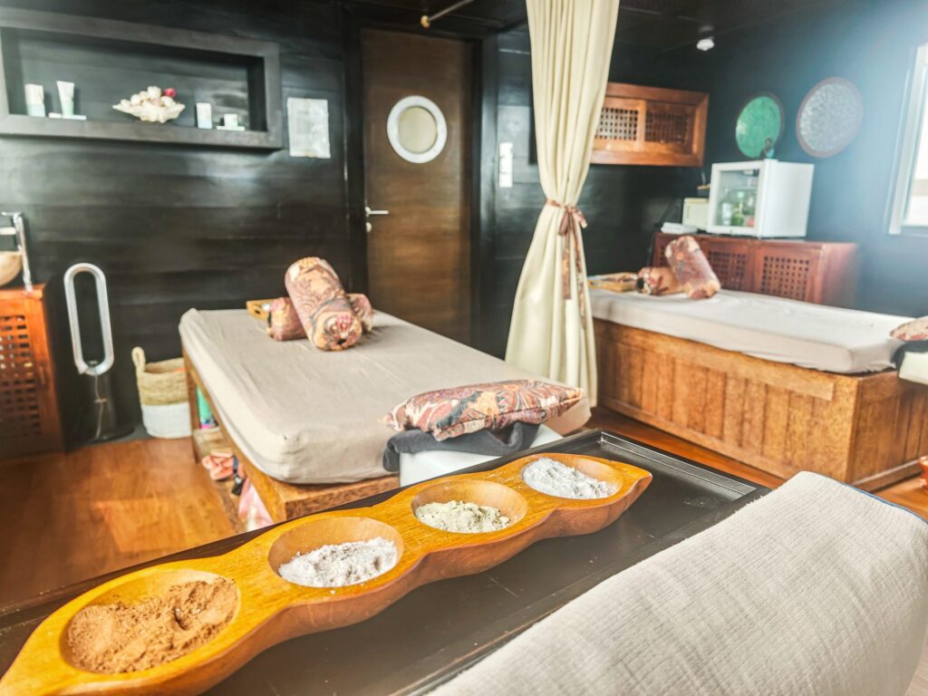 Spa treatment room on Scubaspa Zen with two beds